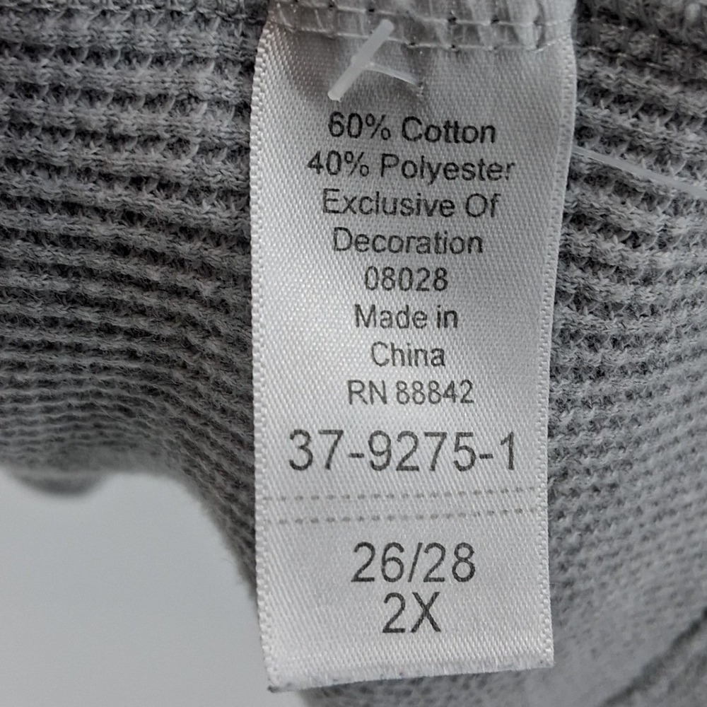 Woman Within Gray Floral Embroidered Thermal Knit Henley Tee Plus Sz 2X Cozy - Picture 7 of 11